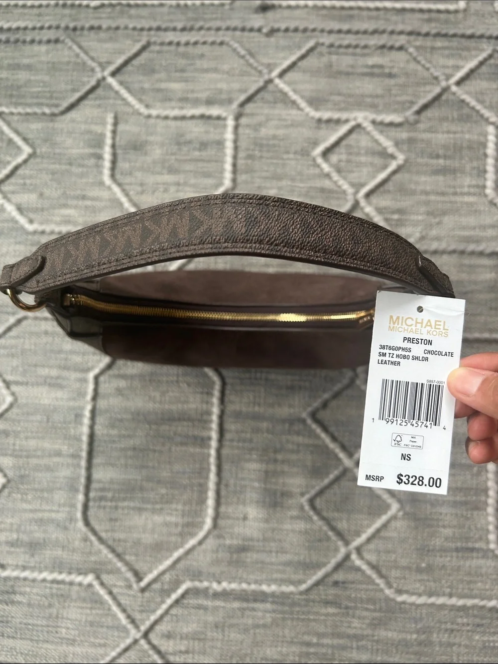 Michael Kors Preston Dark Chocolate Brown Suede & Leather Hobo Shoulder Bag- NWT